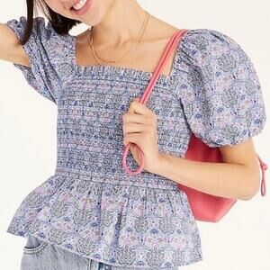 J CREW SMOCKED SQUARE-NECK ORGANIC COTTON LIBERTY PRINT SZ M